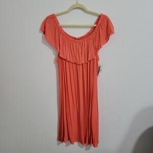 New Directions Women's NWT Coral Orange Off the Shoulder Ruffles Midi Dress 3X